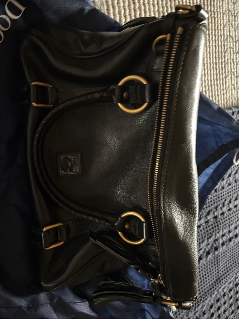 Dooney & Bourke Black Leather Shoulder Bag with Gold Hardware